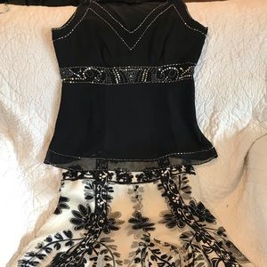 E C I silk sleeveless top and skirt